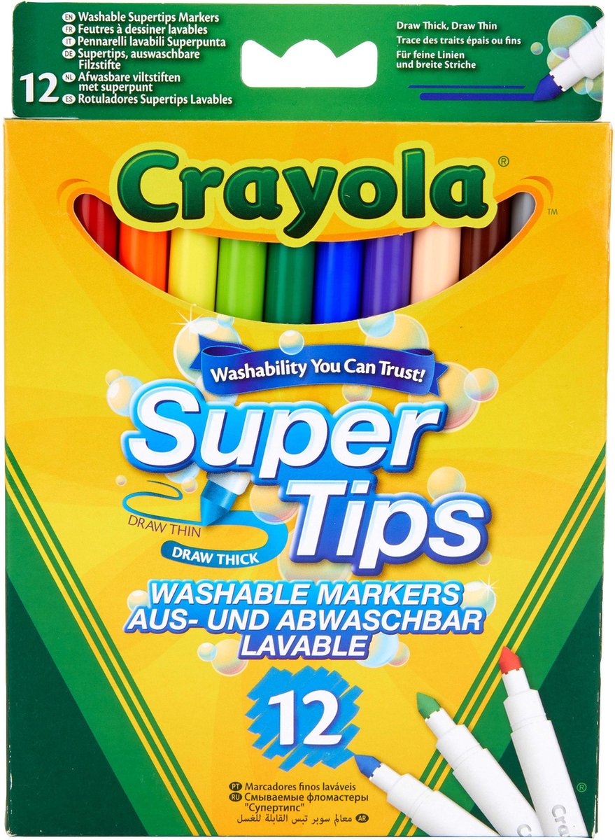 Crayola – Super Tips – Filzstifte – 12 waschbare Filzstifte – für Kinder