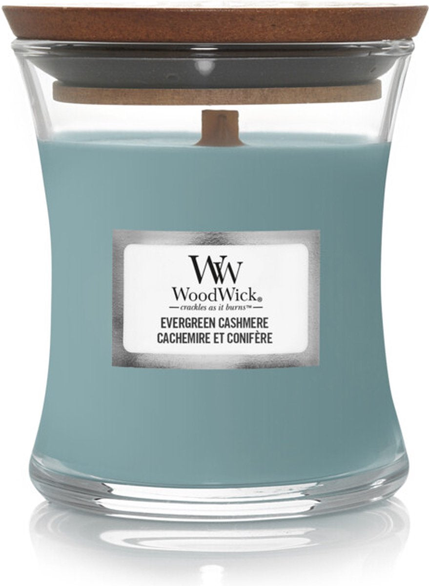Woodwick Duftkerze Minikerze – immergrüner Kaschmir – 20 Brennstunden – 85 g – 8 cm ø 7 cm