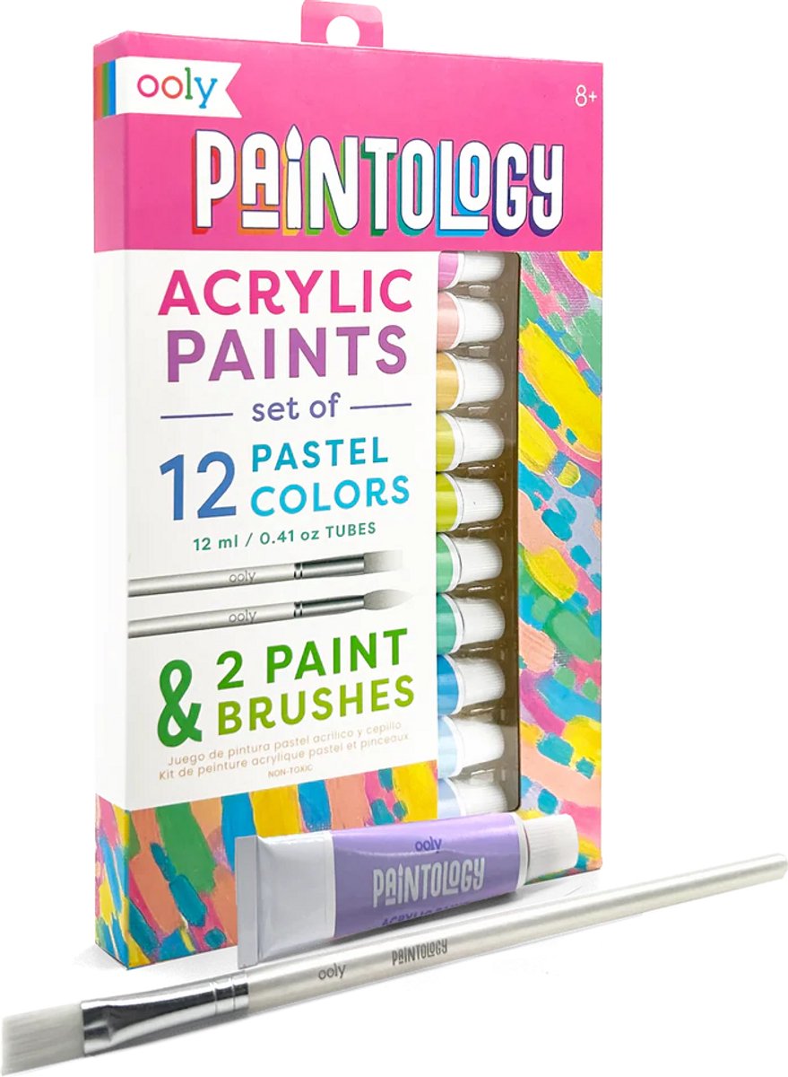 Ooly - Paintology - Acrylfarben-Set - Pastellfarben - 2 Pinsel