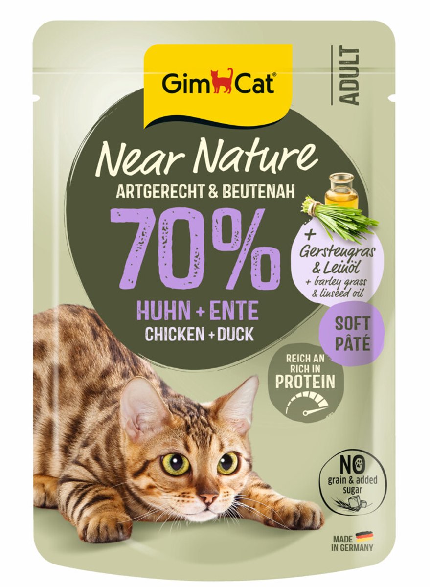 Gimcat Katzenfutter naturnah, Huhn, Ente – 16 x 85 g – Vorteilspackung