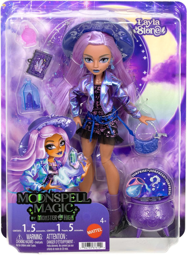 Mattel Moonspell Magic aus Monster High – Layla Stone Modepuppe – Kristallhexe mit Zubehör