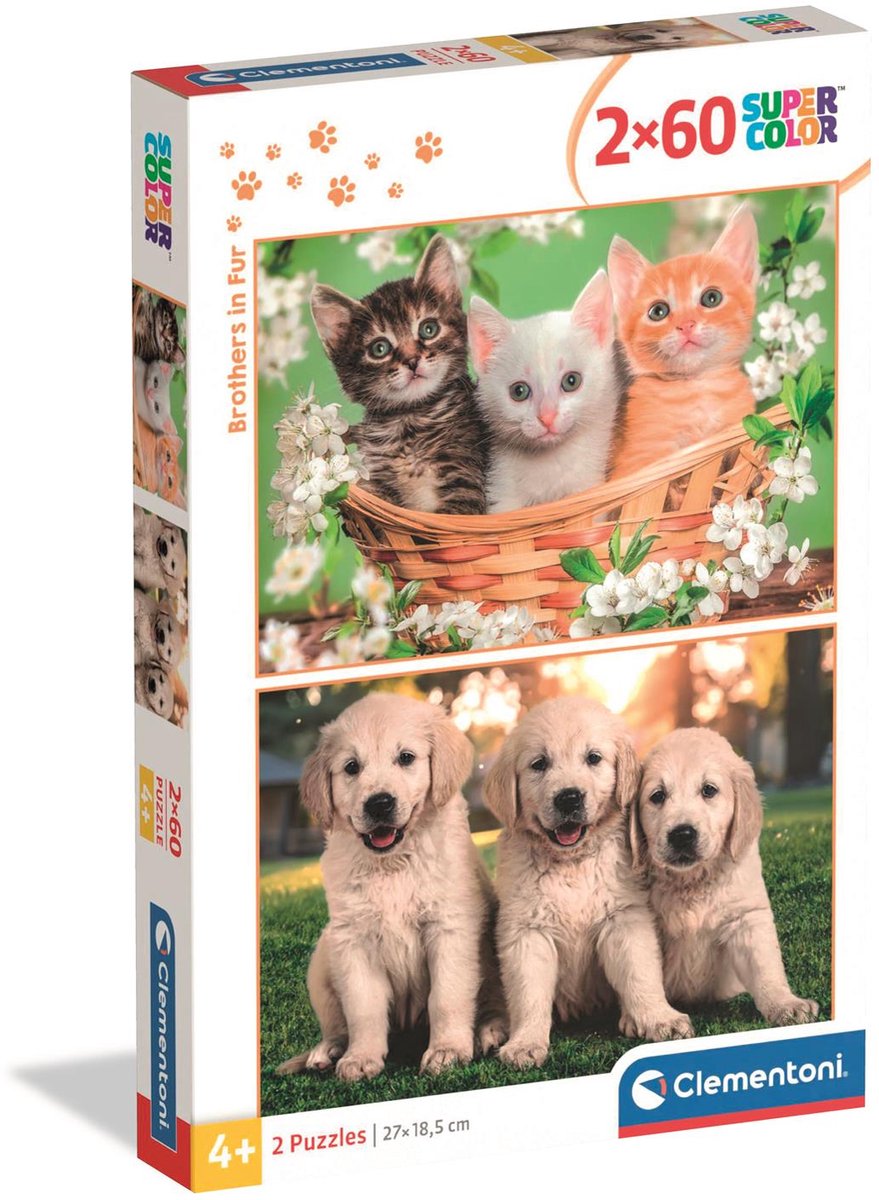 Clementoni - Puzzle - 2x60 Teile - Brüder im Pelz - Puzzle für Kinder - ab 4 Jahren