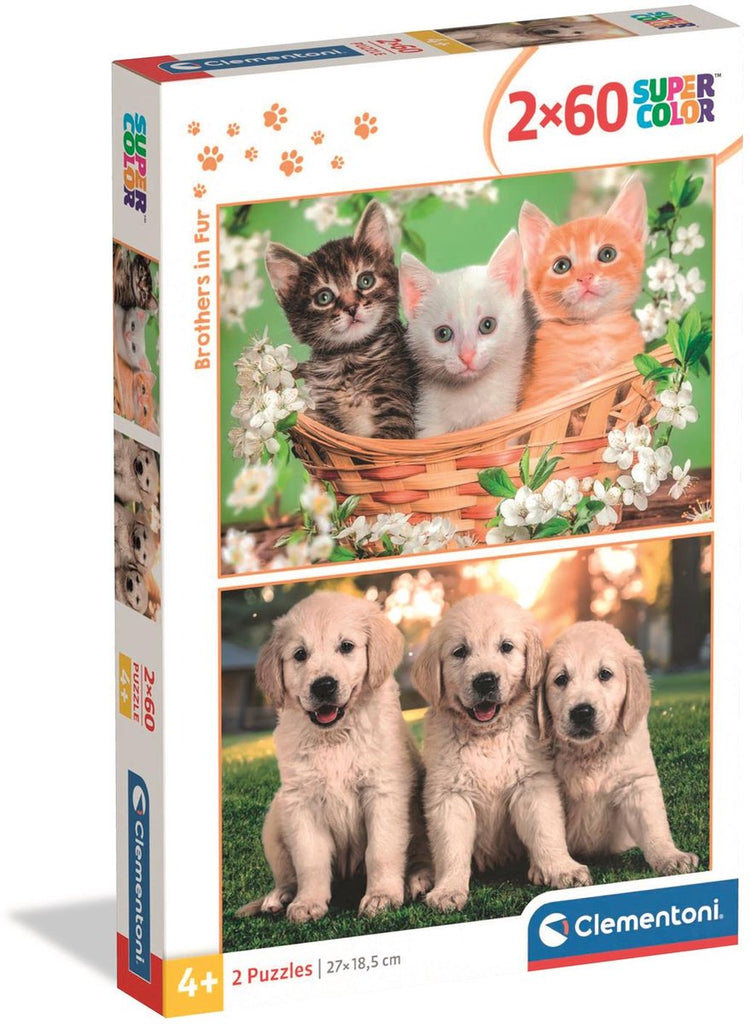 Clementoni - Puzzle - 2x60 Teile - Brüder im Pelz - Puzzle für Kinder - ab 4 Jahren