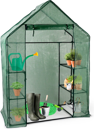 Kinzo Gewächshaus-Anbaugewächshaus 143 x 73 x 195 cm – Gartengewächshaus mit 6 Etagen – kompaktes Gewächshaus für den Anbau von Gemüse und Pflanzen – transparent und grün