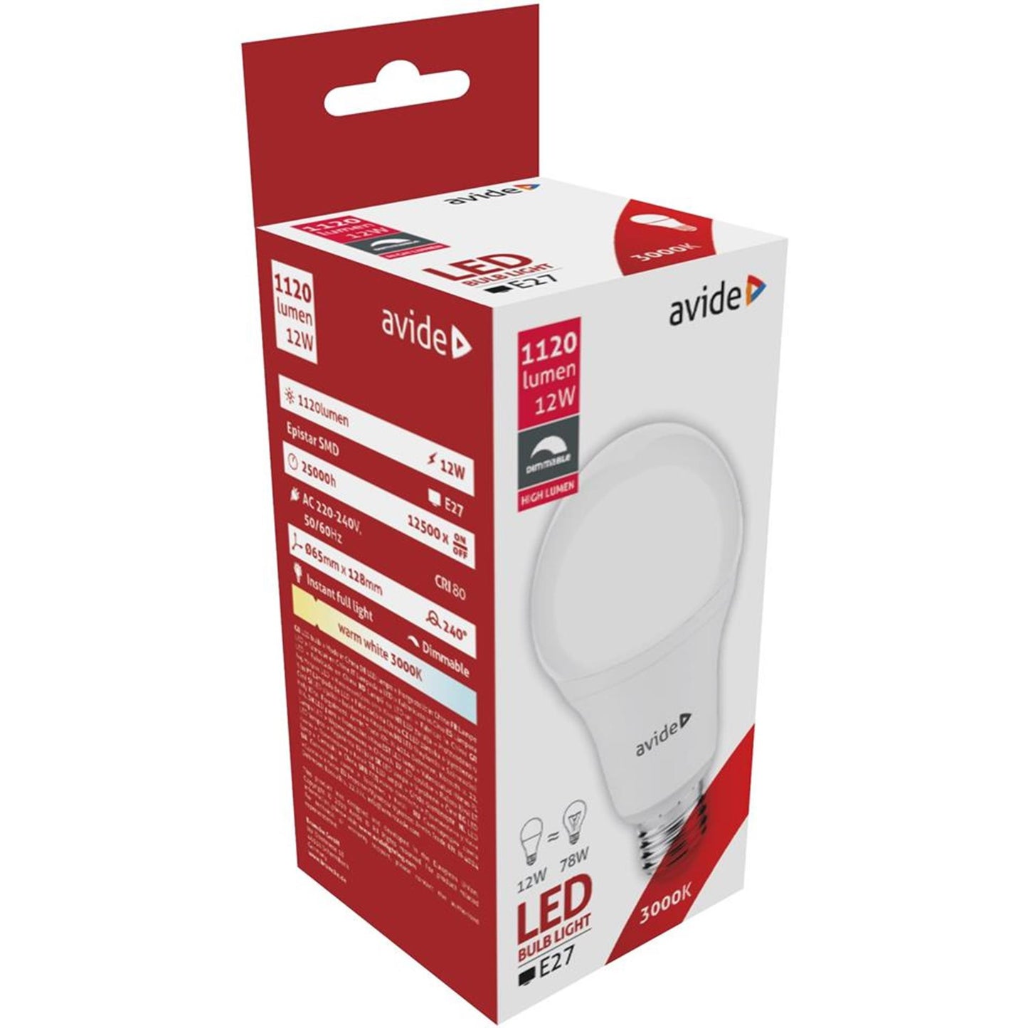 Avide LED-Lampe E27 12W 3000K WW dimmbar