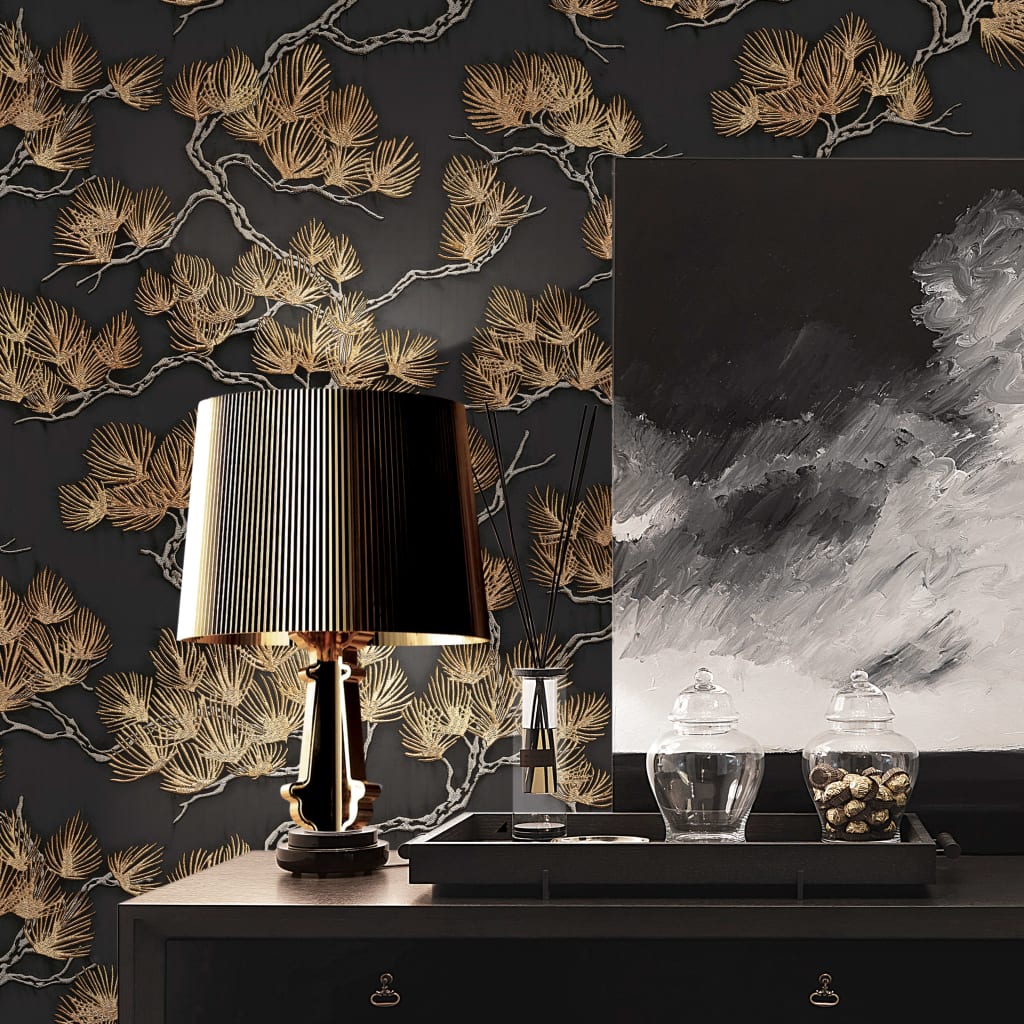 Niederländische Wandverkleidung Niederländische Wandverkauftpaper Kiefern Kiefer Schwarz und Goldfarbe