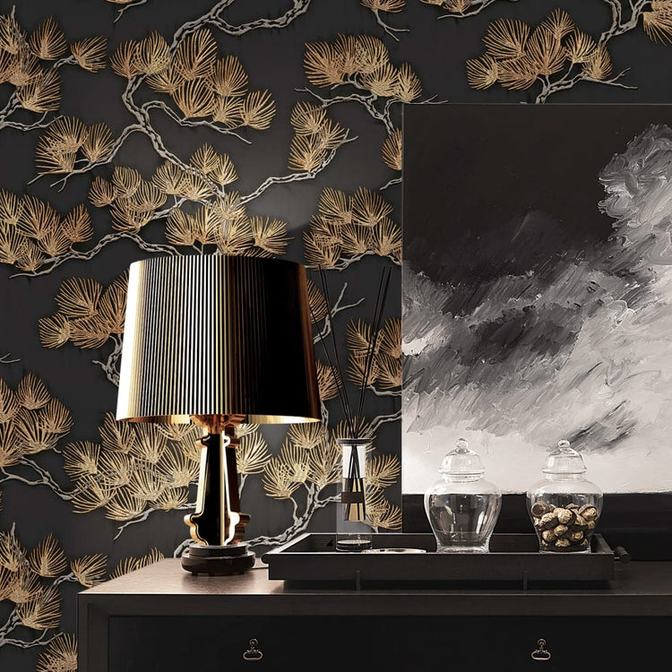 Niederländische Wandverkleidung Niederländische Wandverkauftpaper Kiefern Kiefer Schwarz und Goldfarbe