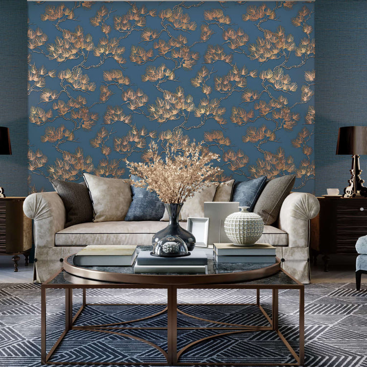 Niederländische Wandverkleidung niederländische Wandverkleidung Tapete Kiefern Kiefer Gold und Blau