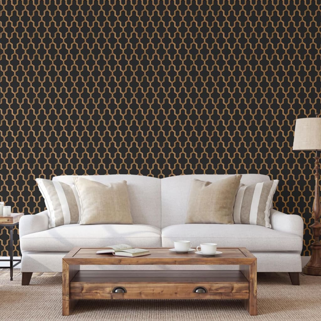 Niederländische Wandverkleidung niederländische Wandverkaufswallpaper Geometrisch schwarz und goldfarben
