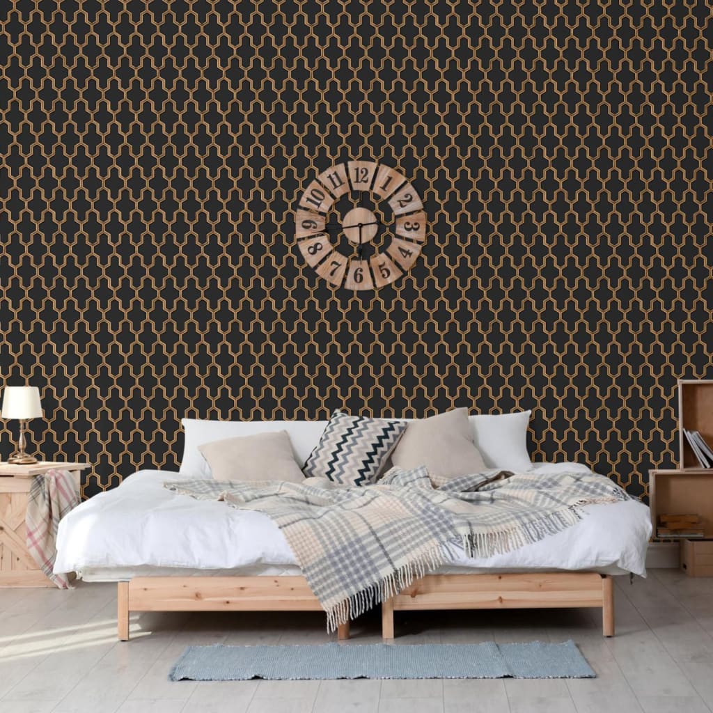 Niederländische Wandverkleidung niederländische Wandverkaufswallpaper Geometrisch schwarz und goldfarben