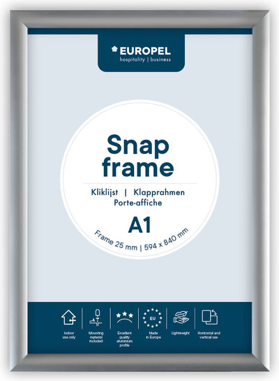 Europel Klickrahmen – Posterrahmen – A1 – 59,4 x 84 cm – 25 mm – Aluminium – Silber