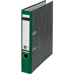 Ordner Leitz 1050, Kartonpapier, 5,2 cm, grünes Daumenloch, Rückenetikett, Vorsatzpapier
