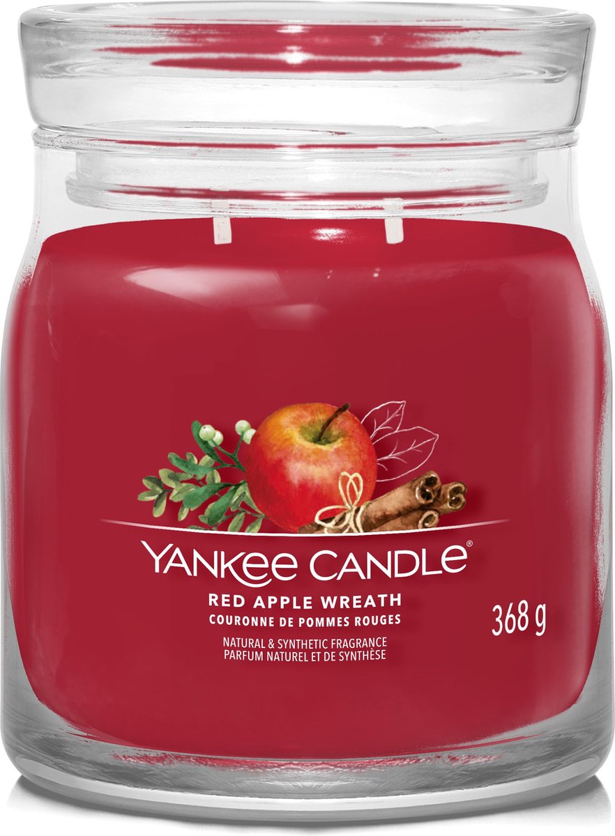 Yankee Candle – mittelgroße Duftkerze mit rotem Apfelkranz – 50 Brennstunden – 2 Dochte
