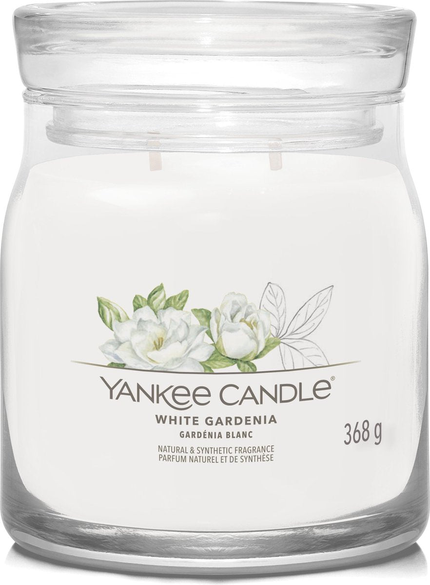 Yankee Candle – mittelgroße Duftkerze mit weißer Gardenie – 50 Brennstunden – 2 Dochte