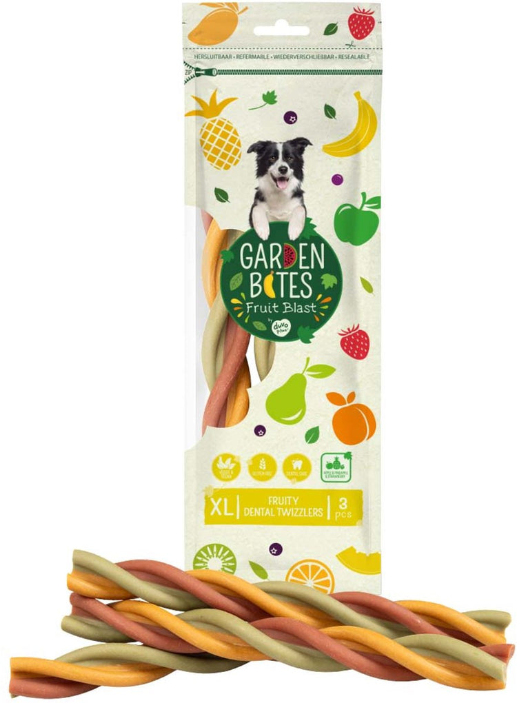 Duvo plus Garden Bites – fruchtige Dental Twizzlers Hundesnacks – Hundeleckerlis – vegetarisch, glutenfrei – extra groß, 3 Stück