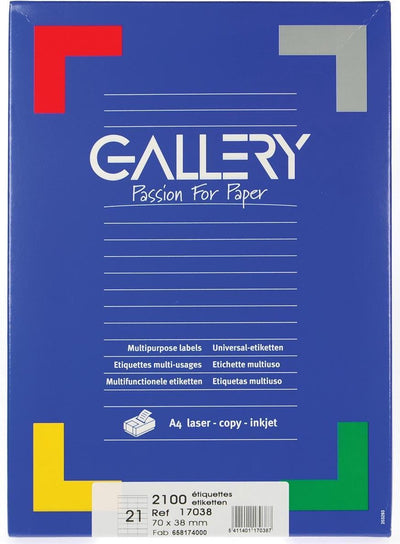 Weiße Galerie-Etiketten, 70 x 38 mm (B x H), rechte Ecken, Karton mit 2.100 Etiketten