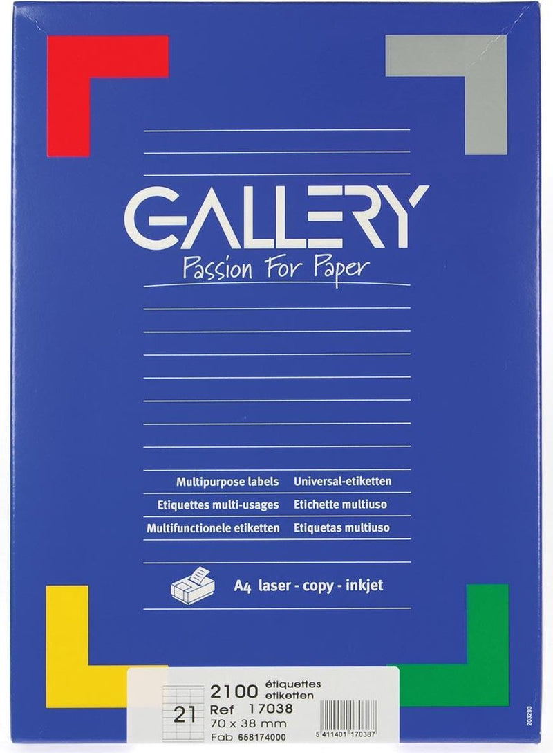 Weiße Galerie-Etiketten, 70 x 38 mm (B x H), rechte Ecken, Karton mit 2.100 Etiketten
