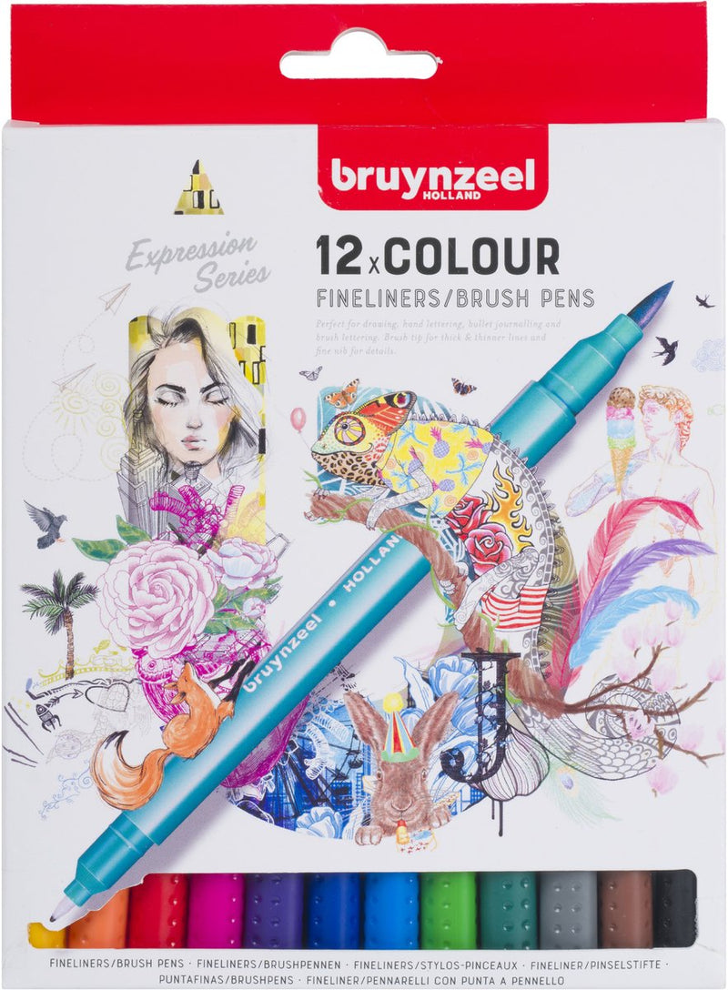 Bruynzeel Fineliner Brushpennen, 12st.