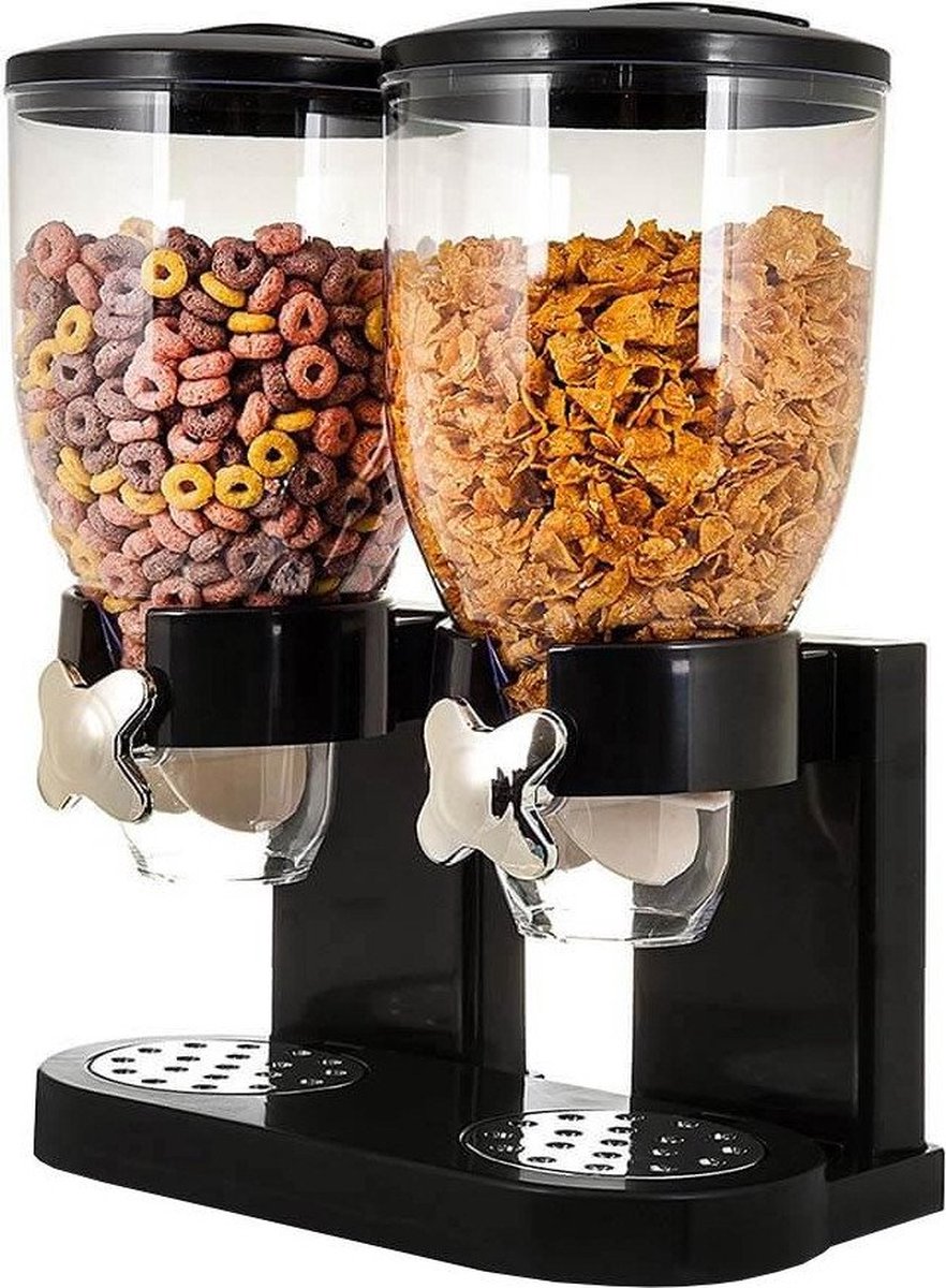 Mikamax Cornflakes-Spender – Vorratsdose – Cornflakes-Vorratsdose – Frühstücksflocken-Spender – Schwarz – 2 x 500 Gramm