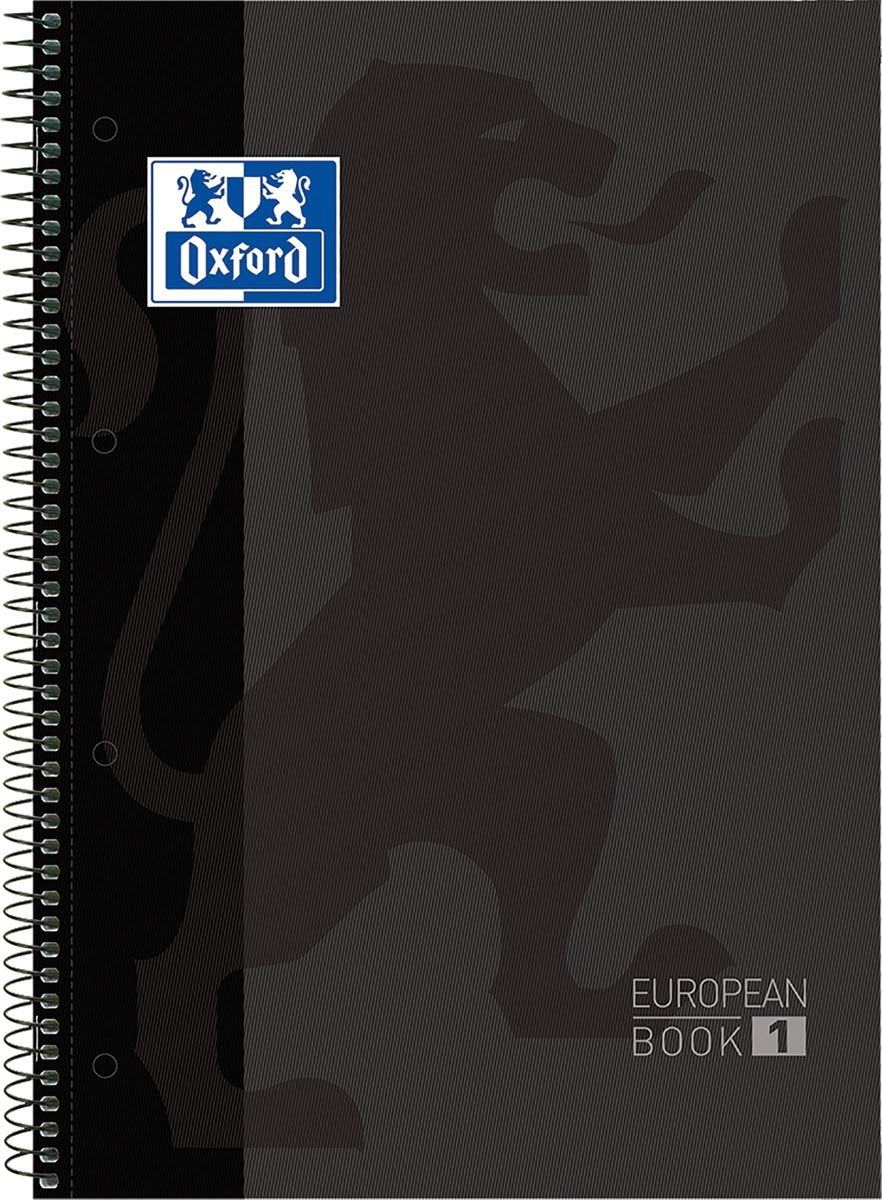 Oxford School Europeanbook – Notizbuch – farbiger Rand – A4+ – Raute 5 mm – 80 Blatt – 4 Löcher – Hardcover – Schwarz