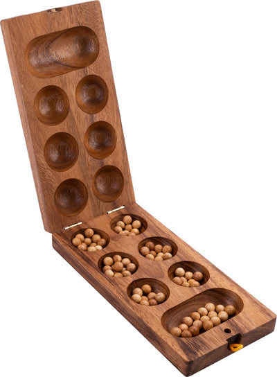 Longfield Awalé – Größe groß – afrikanisches Strategiespiel aus Holz – Mancala-Brettspiel für 2 Spieler – ökologisches Akazienholz – Engelsherz
