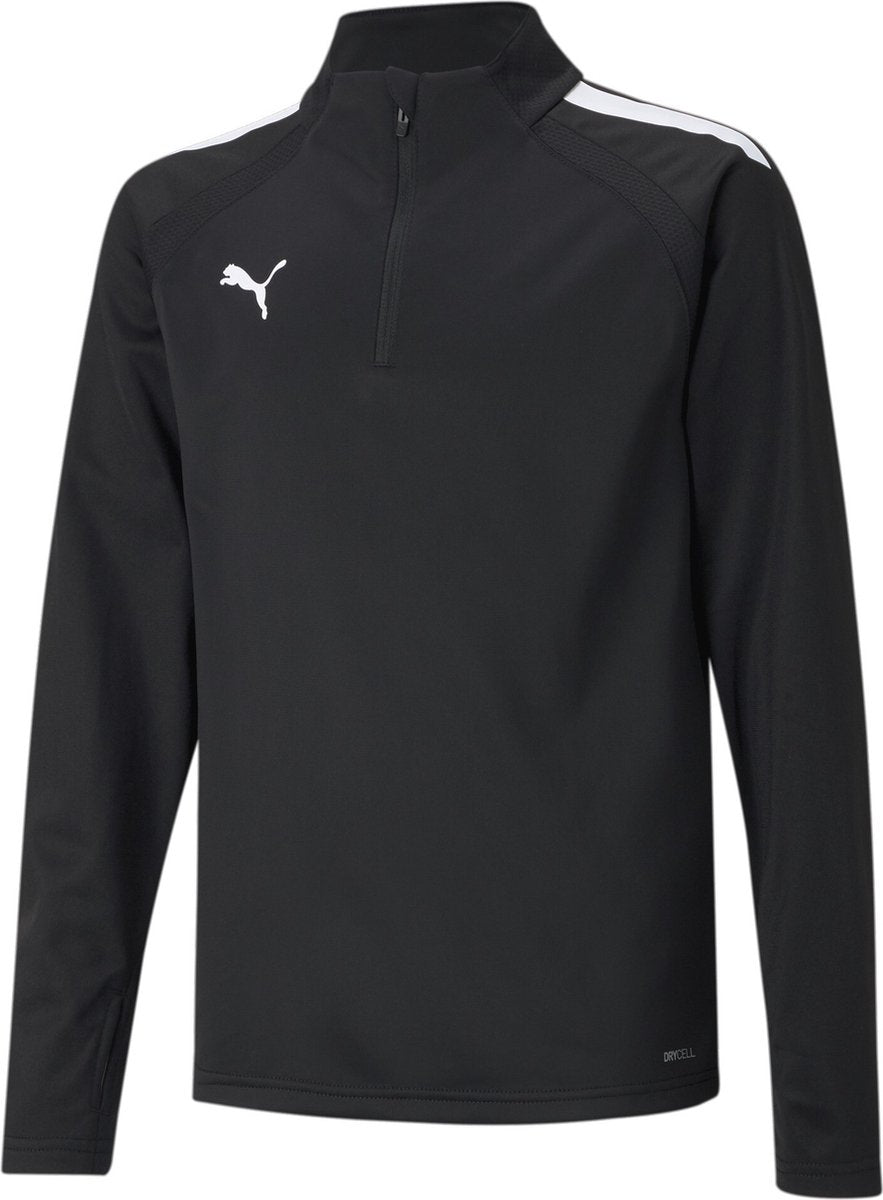 Puma Teamliga 1 4 Zip Top Jr Unisex-Sportshirt – Schwarz-Weiß