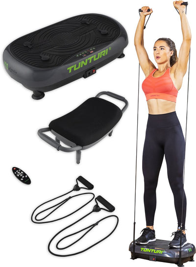 Tunturi Cardio Fit V10 Vibrationsplatte – inkl. Fitnessstuhl - Vibrationsplatte - 30 Geschwindigkeiten - 3 Programme - Vibration - inkl. kostenlose Fitness-App