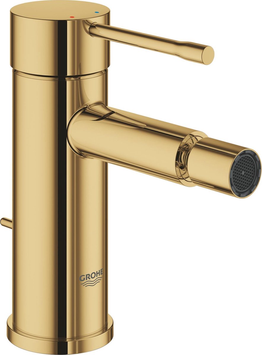 Grohe Essenz neue Bidetarmatur – niedriger Auslauf – mit herausziehbarem Ablaufgarnitur – cooler Sonnenaufgang (Gold)