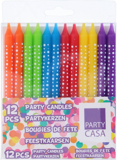 Party Time Party Casa Geburtstagskerzen 12 Stück – 8 cm – Partykerzen mit Punkten – Partykerzen für Kuchen – Kuchenkerzen in mehreren Farben
