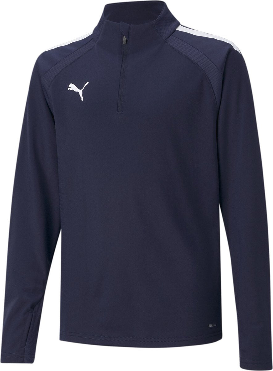Puma Teamliga 1 4 Zip Top Jr Unisex-Sportshirt – Marine-Weiß