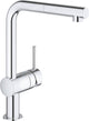 Grohe Minta Küchenarmatur – L-Auslauf – 360° Schwenkbereich – mit ausziehbarer Handbrause – Chrom