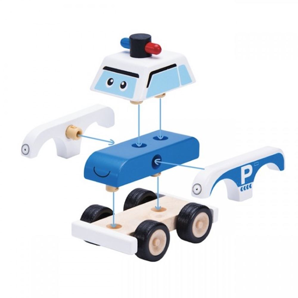 Wonderworld baut ein Polizeiauto. +1