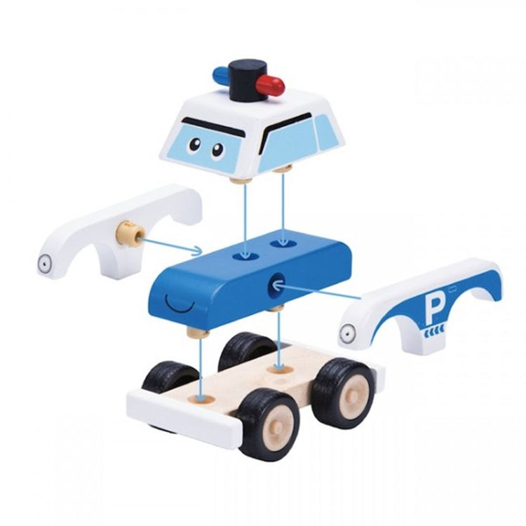 Wonderworld baut ein Polizeiauto. +1