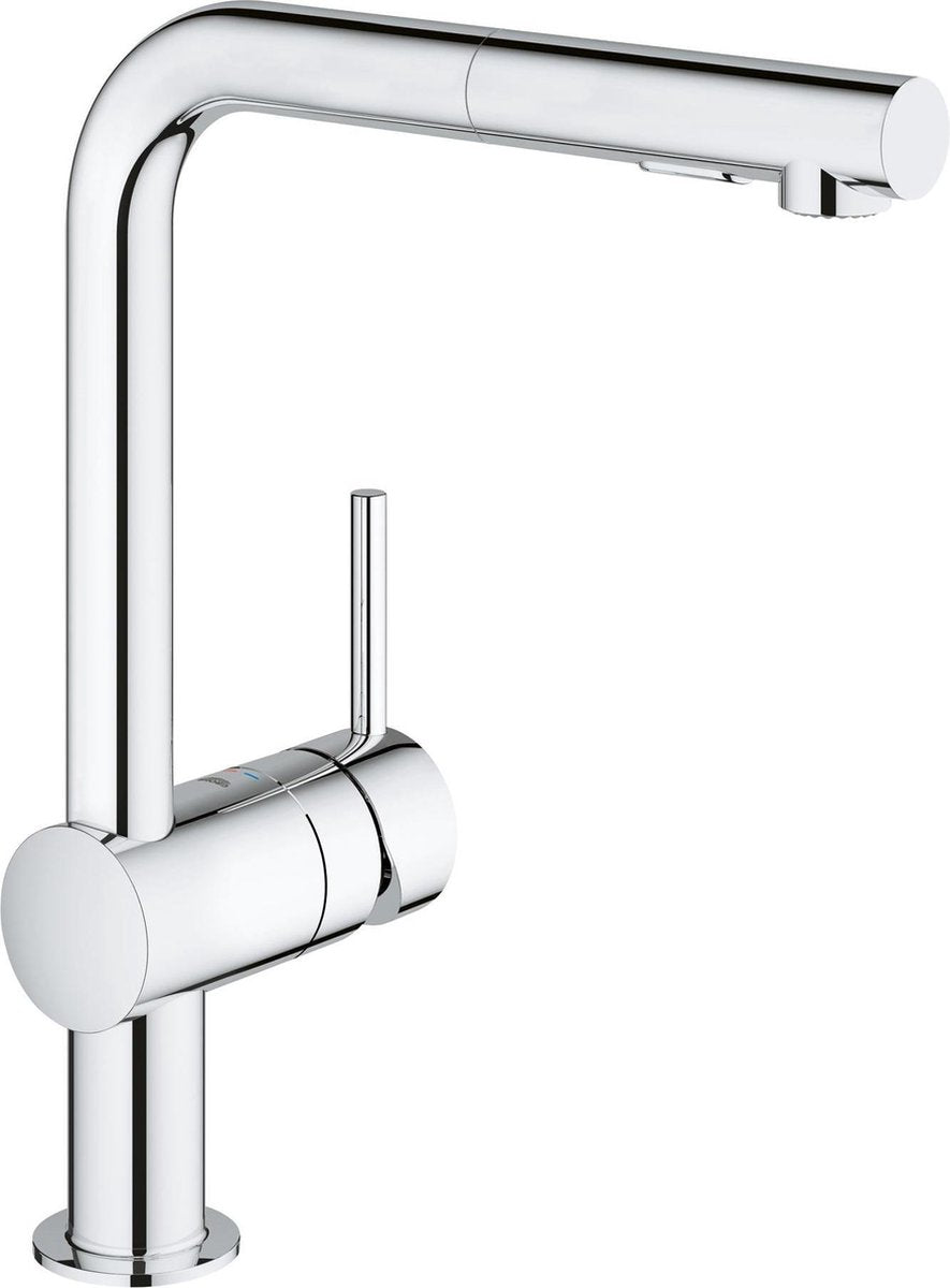 Grohe Minta Küchenarmatur – hoher schwenkbarer L-Auslauf – mit ausziehbarer Handbrause – Chrom