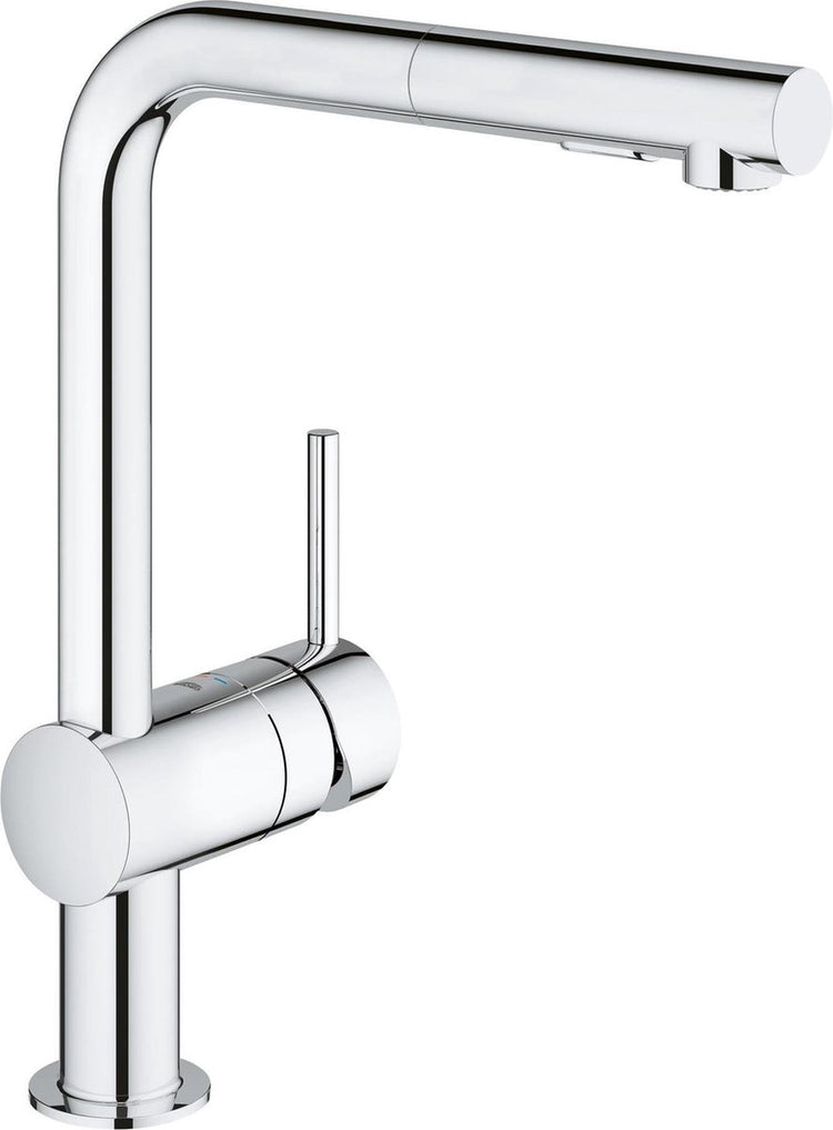 Grohe Minta Küchenarmatur – hoher schwenkbarer L-Auslauf – mit ausziehbarer Handbrause – Chrom