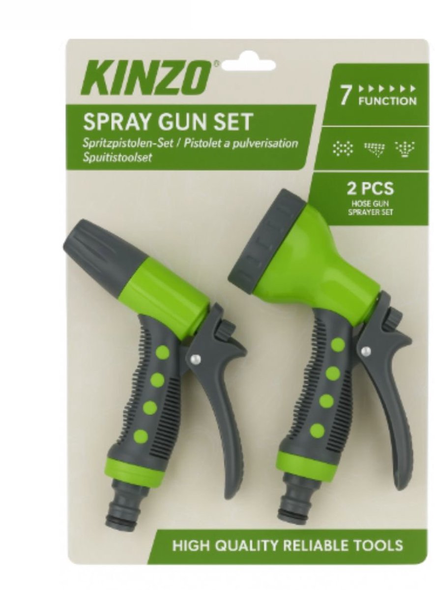 Kinzo Gartenschlauch-Spritzdüsen-Set – 2-teilige Spritzpistole mit verstellbaren Strahleinstellungen – Spritzdüse für Gartenschlauch mit Griff – Spritzpistole für Garten, Auto oder Terrasse