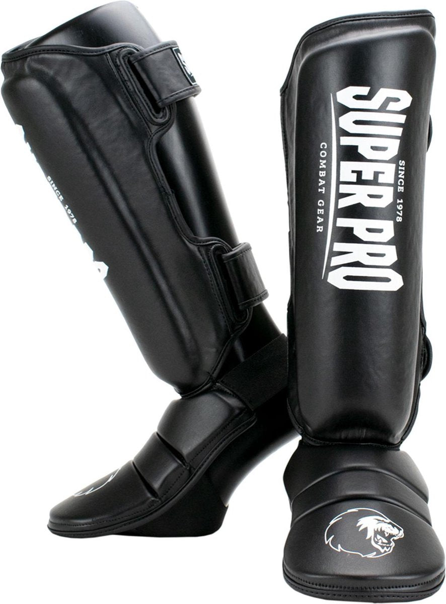 Super Pro Combat Gear Schienbeinschutz, Schwarz, Weiß, Größe L