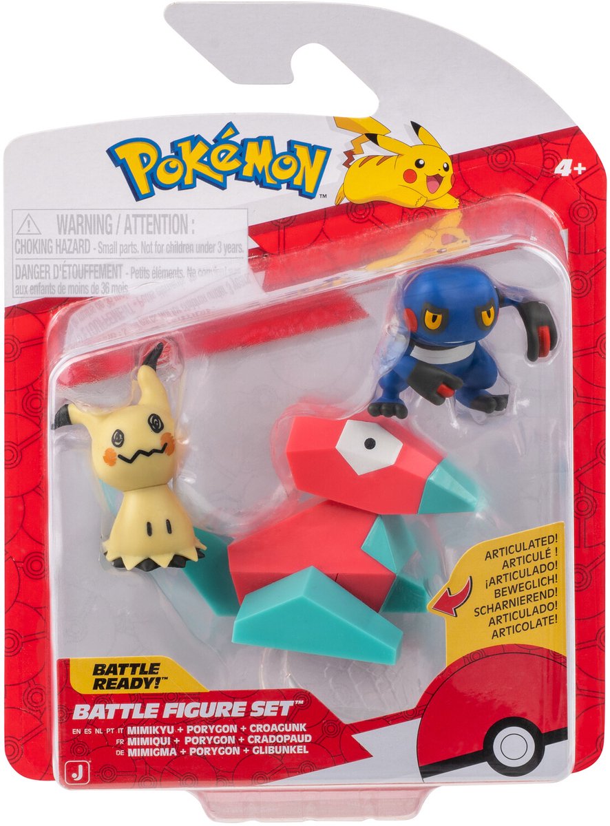 Jazwares Pokémon – Kampffiguren 3er-Pack Croagunk, Mimikyu, Porygon