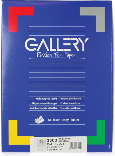 Gallery a selbstklebende Etiketten 70 x 25,4 mm weiß, 3300 Etiketten