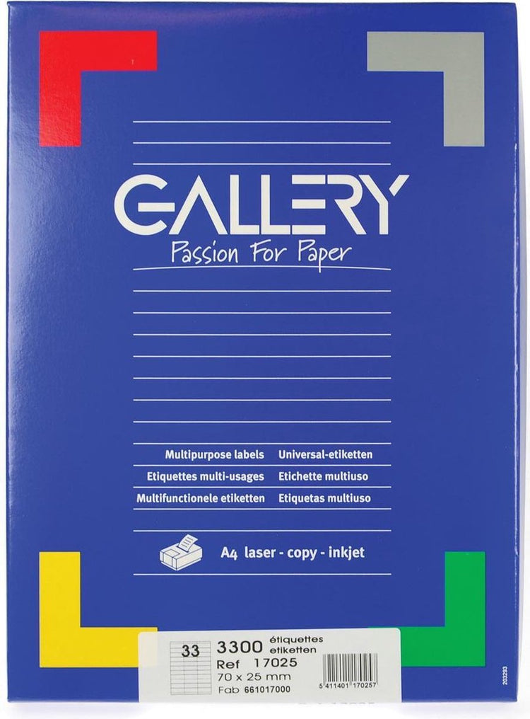 Gallery a selbstklebende Etiketten 70 x 25,4 mm weiß, 3300 Etiketten