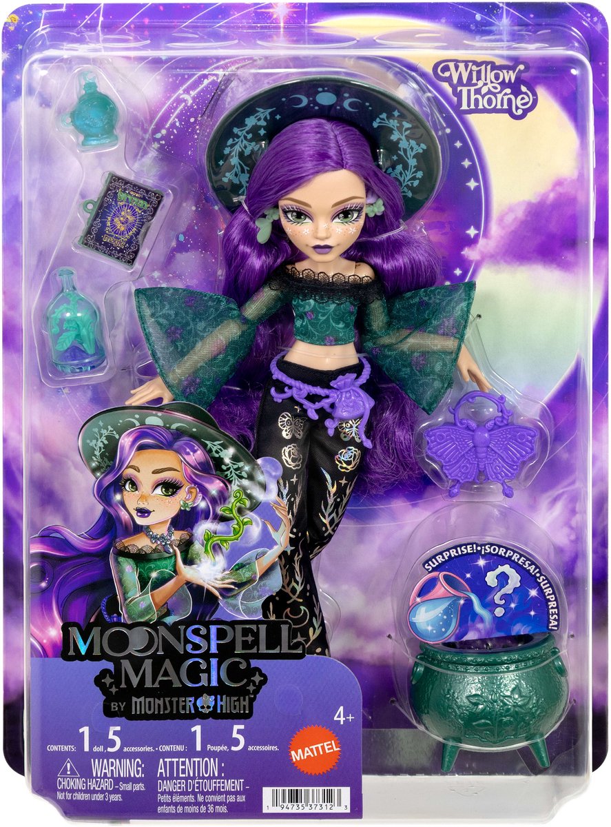 Mattel Moonspell Magic aus Monster High – Willow Thorne Modepuppe – Naturhexe mit Zubehör