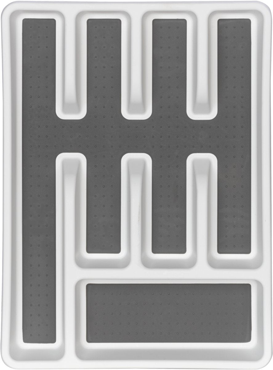 Wenko Anti-Rutsch-Besteckkasten mit 5 Fächern aus weißem und grauem Kunststoff 26,5 x 36,5 cm rutschfest – Besteckkassette – Besteckhalter – Besteckschublade – Besteck-Organizer