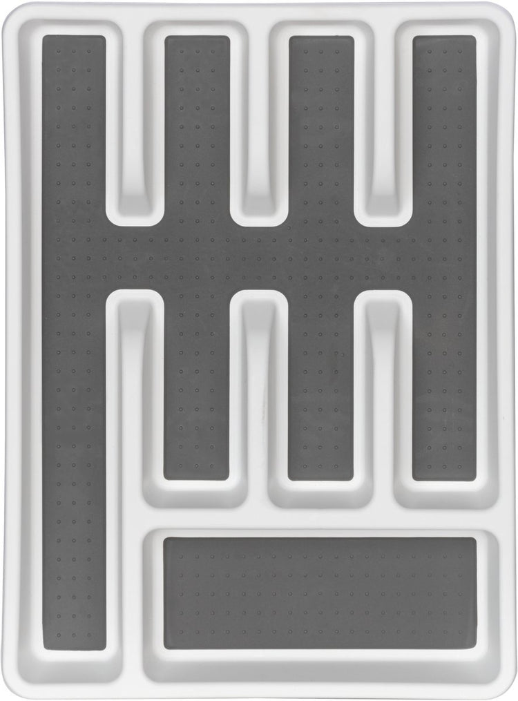 Wenko Anti-Rutsch-Besteckkasten mit 5 Fächern aus weißem und grauem Kunststoff 26,5 x 36,5 cm rutschfest – Besteckkassette – Besteckhalter – Besteckschublade – Besteck-Organizer