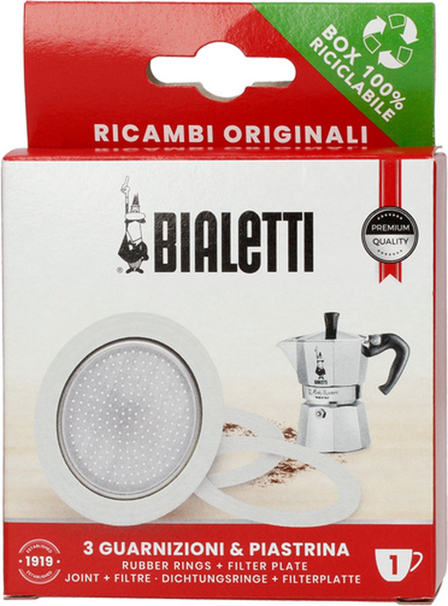 Bialetti Moka-Filterplatte aus Aluminium + 3 Gummiringe – 1 Tasse