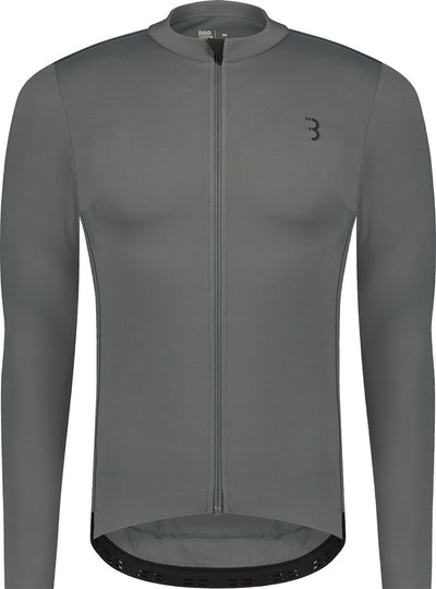 BBB Cycling Essence Ls – Fahrradshirt Herren Langarm – 10–15 °C – atmungsaktives MTB- und Radsportshirt mit 3 Rückentaschen – Dunkelgrau