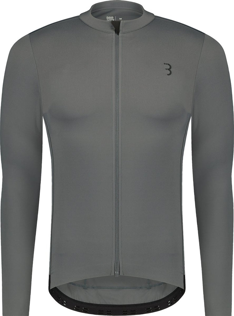 BBB Cycling Essence Ls – Fahrradshirt Herren Langarm – 10–15 °C – atmungsaktives MTB- und Radsportshirt mit 3 Rückentaschen – Dunkelgrau