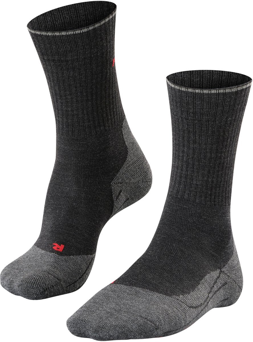 Falke TK2 Explore Wool Silk Medium Wattierung Wolle Funktionsmaterial Wandersocken Herren Grau – Größe 39-41