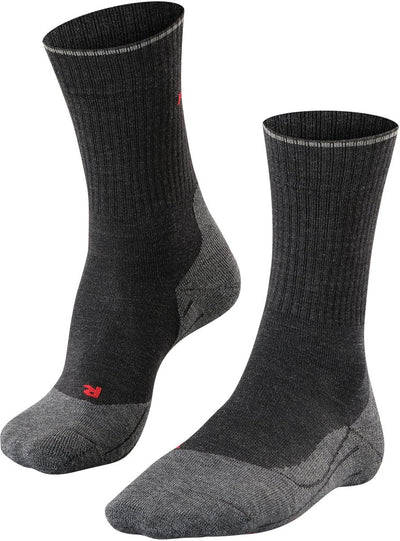 Falke TK2 Explore Wool Silk Medium Wattierung Wolle Funktionsmaterial Wandersocken Herren Grau – Größe 39-41