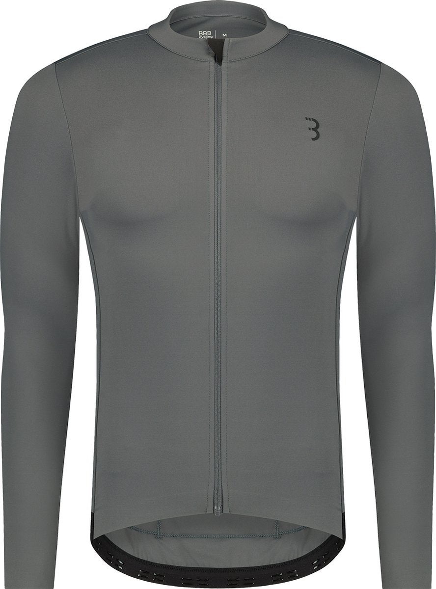 BBB Cycling Essence Ls – Fahrradshirt Herren Langarm – 10–15 °C – atmungsaktives MTB- und Radsportshirt mit 3 Rückentaschen – Dunkelgrau
