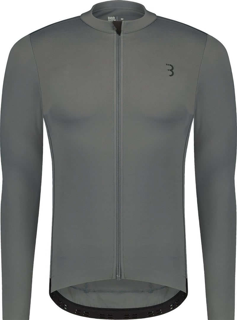 BBB Cycling Essence Ls – Fahrradshirt Herren Langarm – 10–15 °C – atmungsaktives MTB- und Radsportshirt mit 3 Rückentaschen – Dunkelgrau